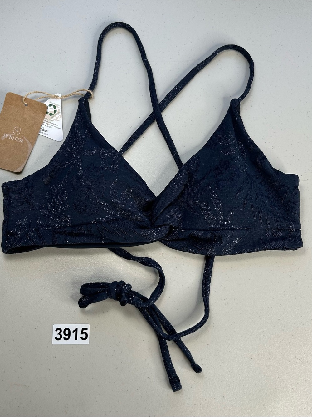 Berlook Small Shimmering Blue Crinkle Textured Bikini Top New